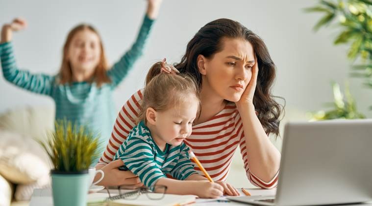 Mom working from home